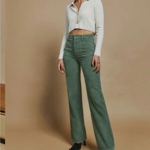 Reformation Alyssa High Rise Wide Leg Corduroy Pants in Moss